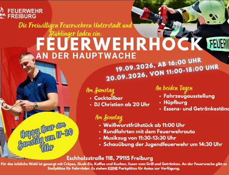 Flyer des Feuerwehrhocks 2026 der Freiwlligen Feuerwehr Freiburg mit dem entsprechenden Programm