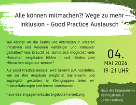 Vernetzungstreffen für Engagierte: Alle können mitmachen?! Wege zu mehr Inklusion – Good Practice Austausch